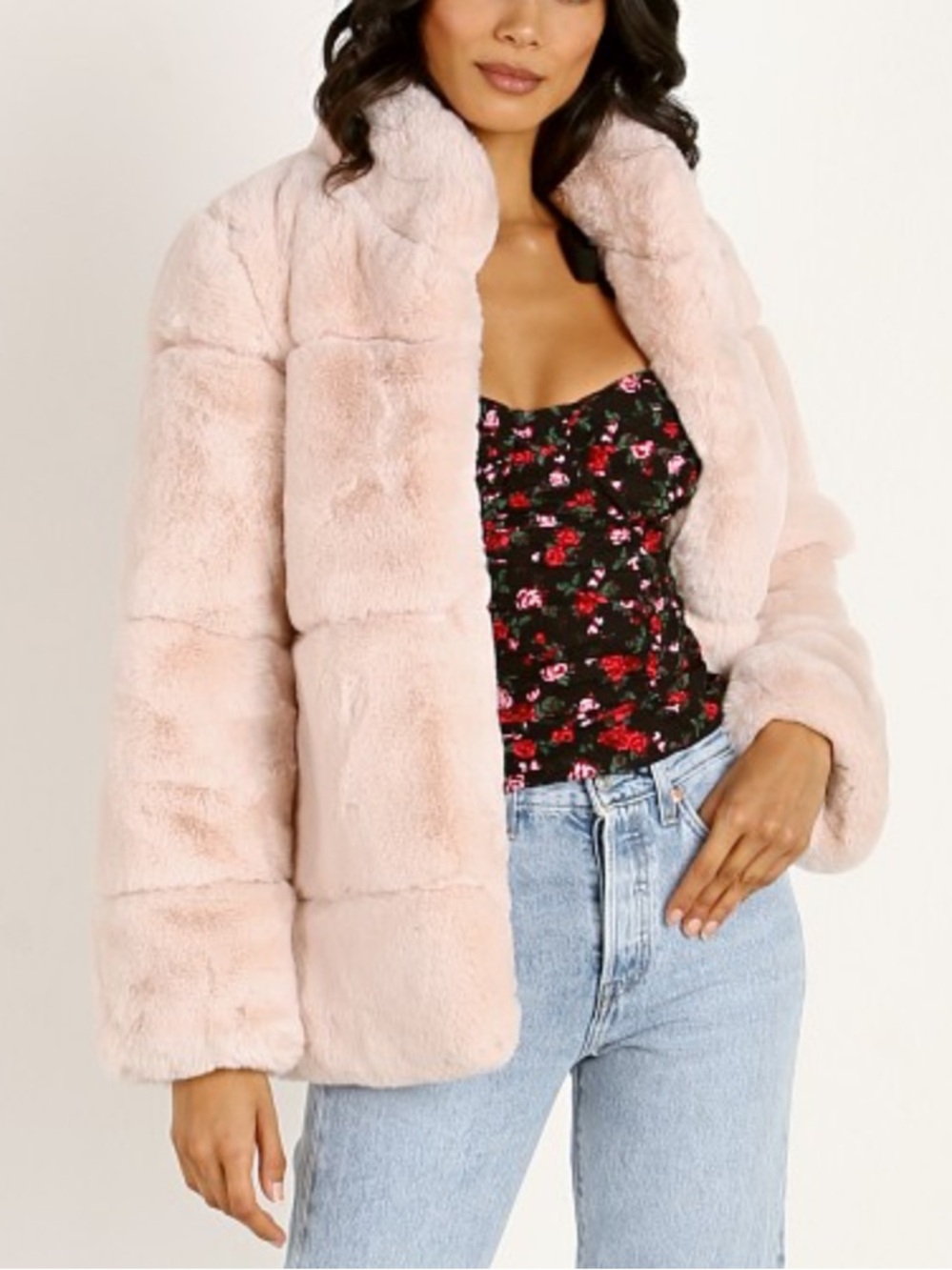 Apparis Sarah Blush Tiered Faux Fur Jacket Size M